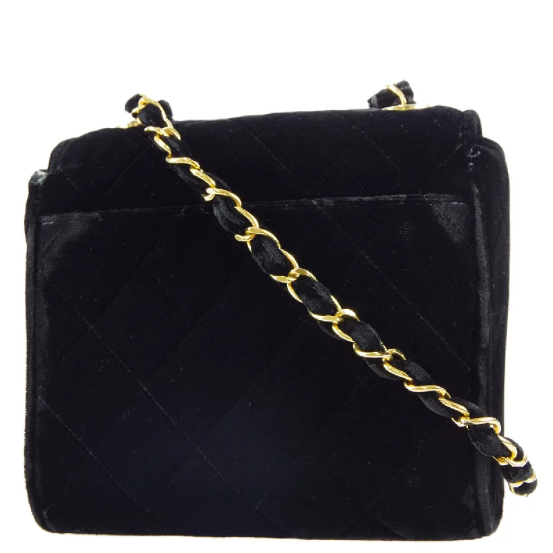Evening Events Chanel * 1991-1994 Black Velvet Straight Flap Shoulder Bag