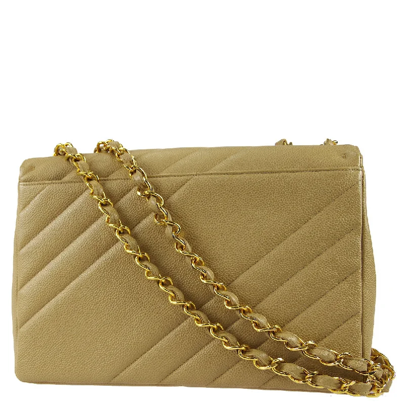 Trendy And Discounted Designer Handbags Chanel * 1994-1996 Beige Caviar Jumbo Straight Classic Flap Shoulder Bag