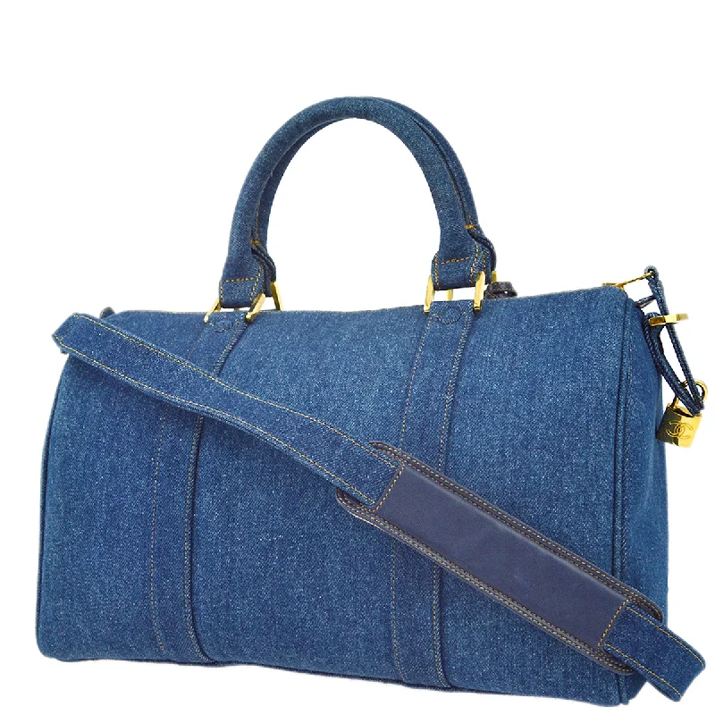 Modern And Limited-Time Offer Bags Chanel * Indigo Denim 2way Shoulder Duffle Travel Handbag