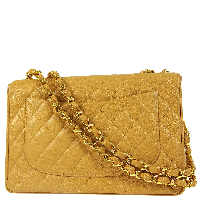 Festive Holiday Gift Bags Chanel * 1994-1996 Beige Caviar Jumbo Classic Flap Bag