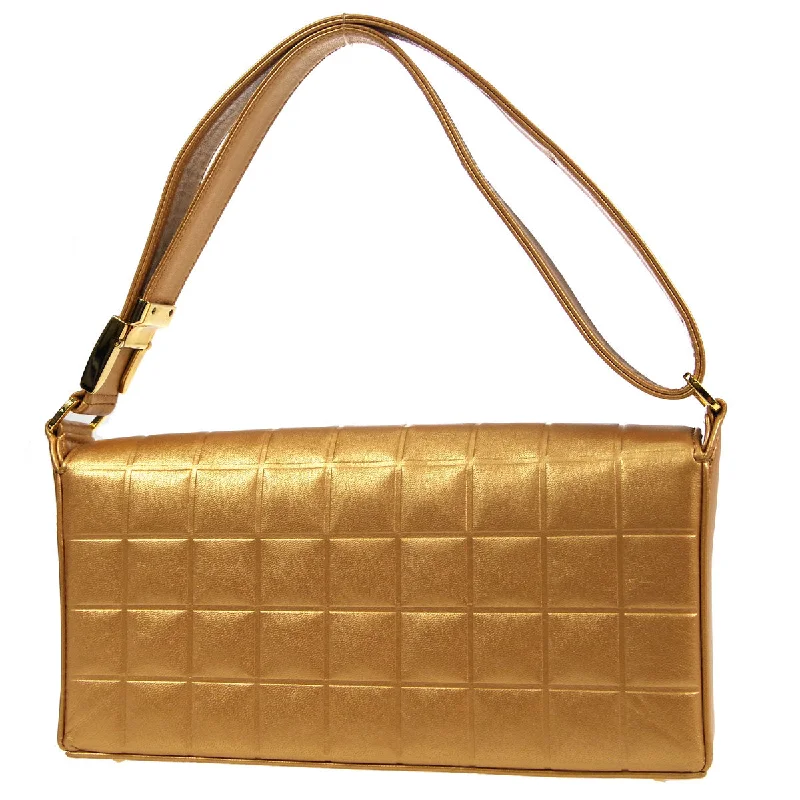 Luxurious But Budget-Friendly Bags Chanel * 2001-2003 Choco Bar Shoulder Bag Bronze Lambskin