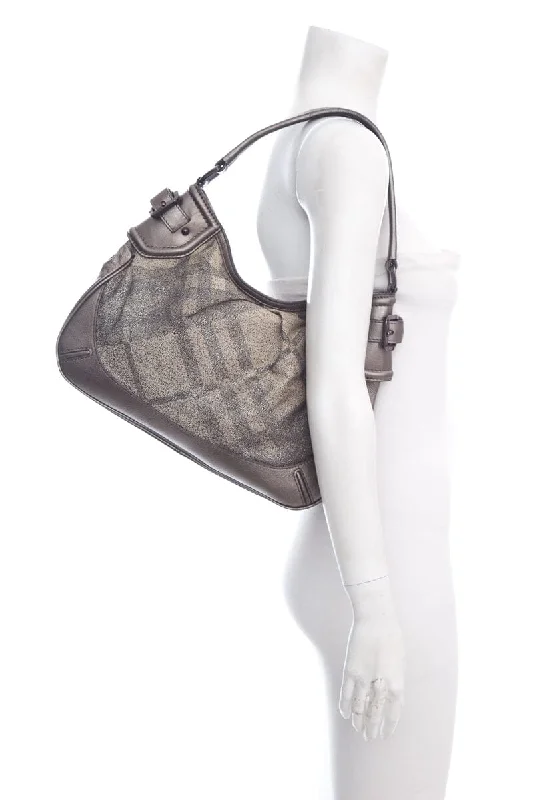 Eco-Friendly And Discounted Bags Burberry Silver Fairby Hobo Shimmer Nova Check Canvas Leather Trim Hobo Eco-Friendly And Discounted Bags Burberry Silver Fairby Hobo Shimmer Nova Check Canvas Leather Trim Hobo