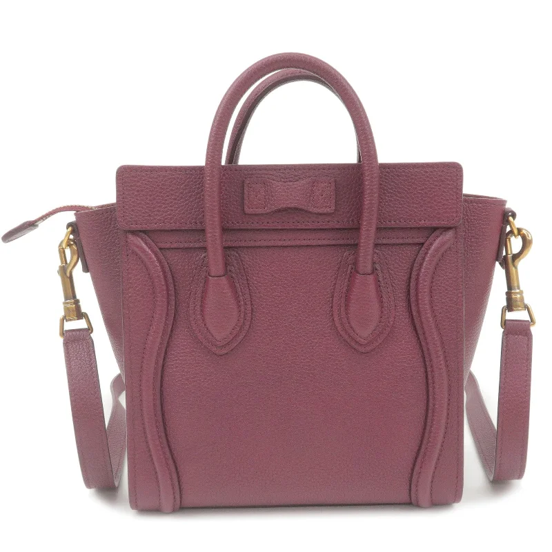 Tote Bag For Office Use CELINE Luggage Nano Shopper Leather 2Way Bag Shoulder Bag Bordeaux