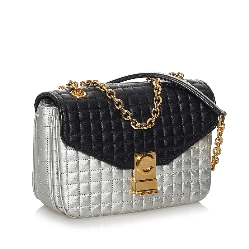 Vintage-Inspired Celine Medium Bicolor C Quilted Leather Shoulder Bag (SHG-37238)