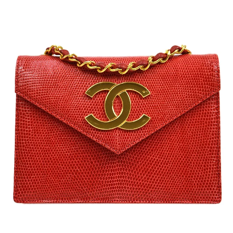 Trendy Festival Bags With Limited-Time Offers CHANEL * 1989-1991 Red Lizard Letter Flap Bag