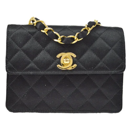 Durable And Fashionable Bags For Daily Use Chanel 1989-1991 Straight Flap Bag Micro Black Satin