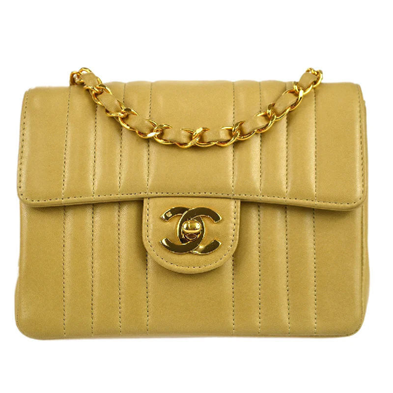 Luxury Bags For Professionals With Discounts Chanel * 1991-1994 Beige Lambskin Mini Vertical Stitch Square Flap Bag 17
