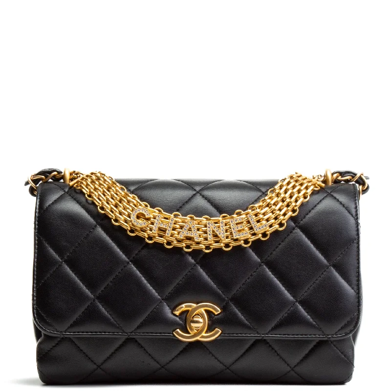 Black Friday And Cyber Monday Bag Deals CHANEL CC Crystal Logo Chain Medium Flap Bag - Black