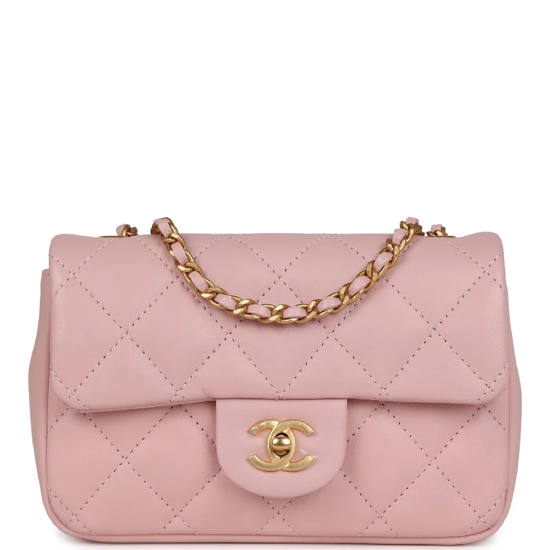 Bags For Outdoor Adventures Chanel Mini Rectangular Flap Bag with Heart Chain Pink Lambskin Antique Gold Hardware