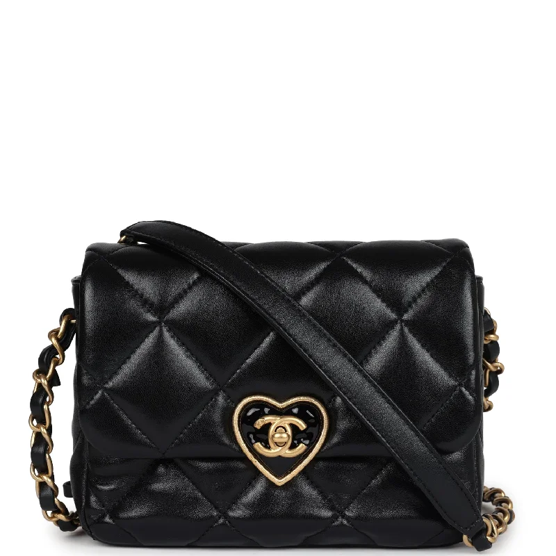 Minimalist Leather Bag For Modern Aesthetics Chanel Heart Mini Flap Bag Black Lambskin Antique Gold Hardware