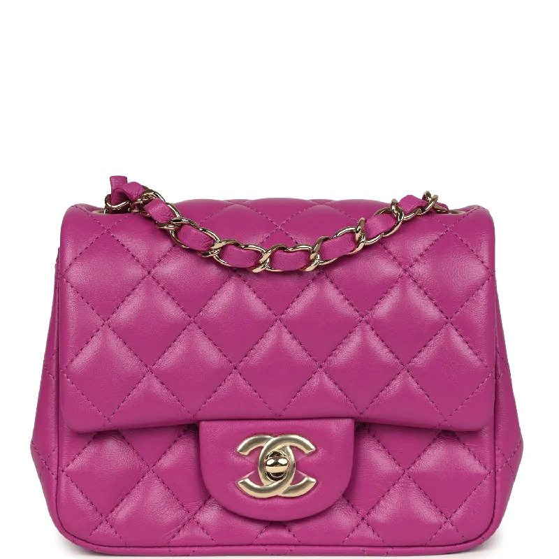 Luxury Bags Chanel Mini Square Flap Bag Purple Lambskin Gold Hardware