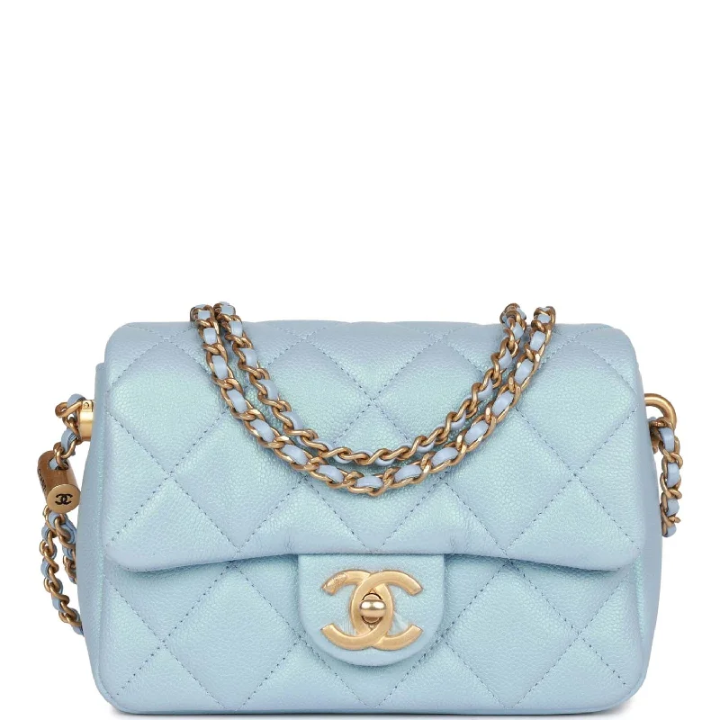 Trendy Bags Chanel My Perfect Mini Flap Bag Blue Iridescent Caviar Antique Gold Hardware