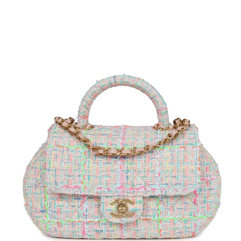 Affordable Bags For Budget Shoppers Chanel Mini Flap Bag with Top Handle Pink Tweed Antique Gold Hardware