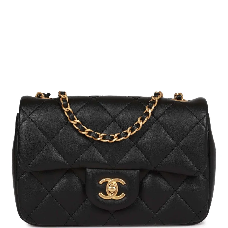Luxury Seekers Chanel Mini Rectangular Heart Flap Bag Black Lambskin Aged Gold Hardware
