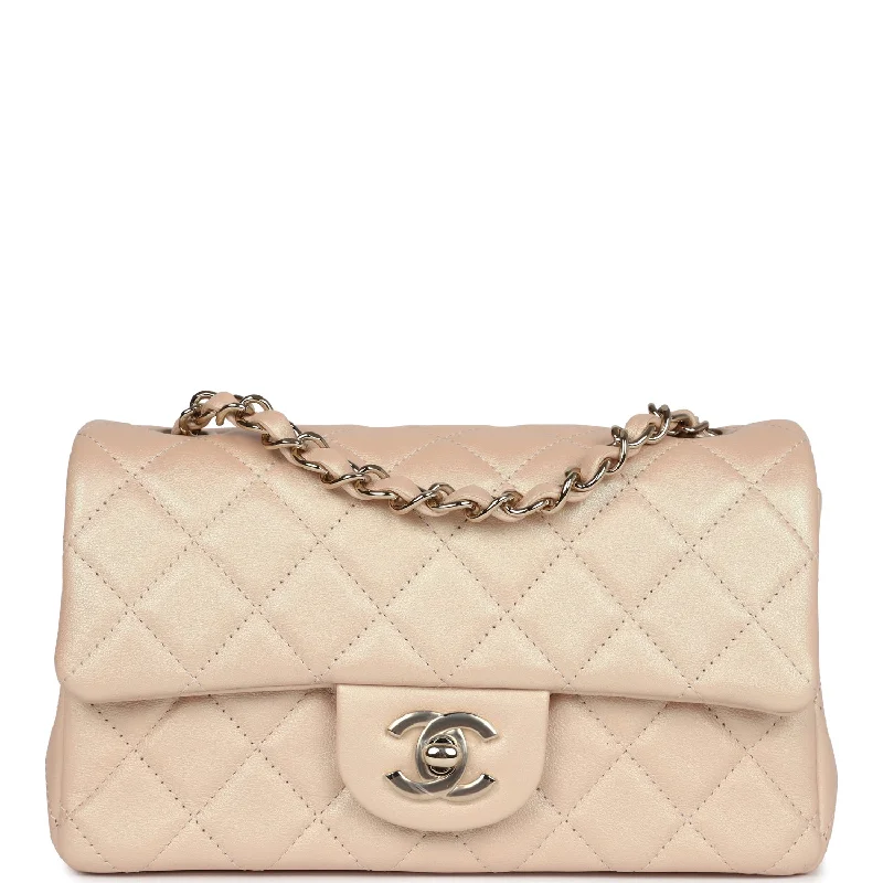 Seasonal Clearance Bags For Summer, Winter, Etc. Chanel Mini Rectangular Flap Bag Iridescent Beige Lambskin Light Gold Hardware