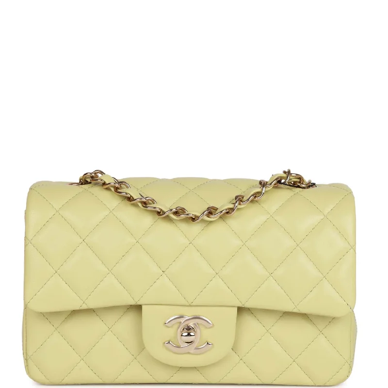 Stylish Bags For Fashion Bloggers Chanel Mini Rectangular Flap Bag Light Green Lambskin Light Gold Hardware