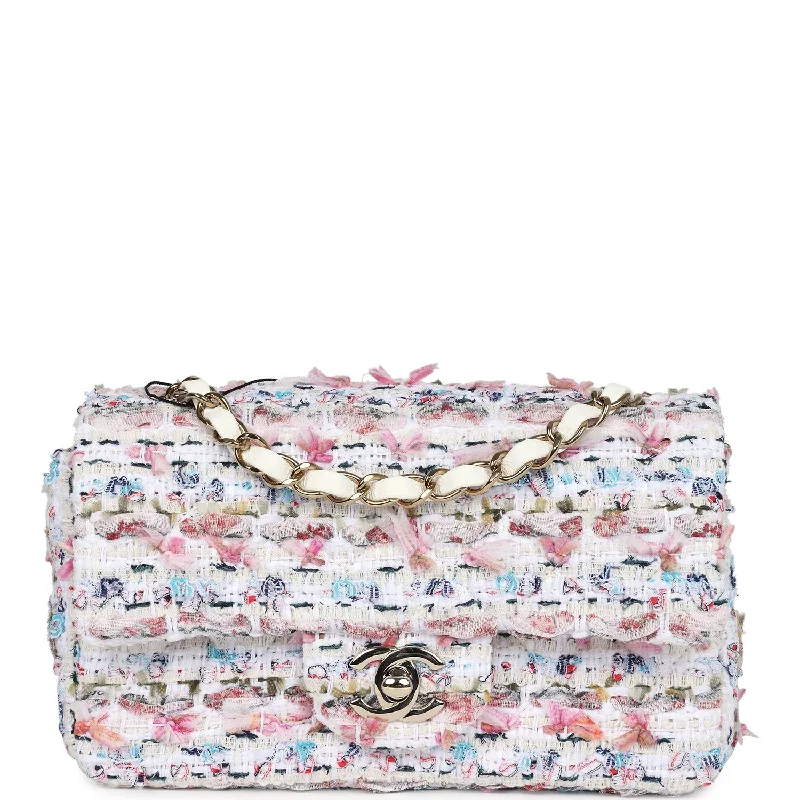 Luxury Bags On Sale Chanel Mini Rectangular Flap Bag White Multicolored Tweed Light Gold Hardware