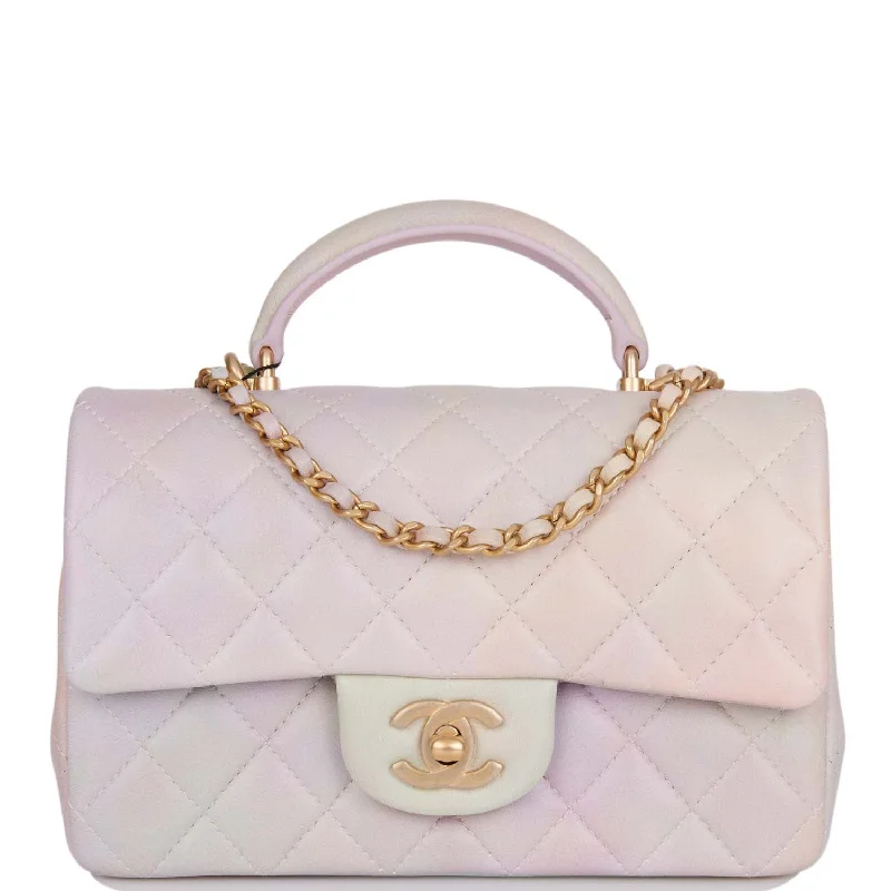 Holiday Gift Bags For Christmas Chanel Mini Rectangular Flap Bag with Top Handle Light Pink Ombre Lambskin Antique Gold Hardware