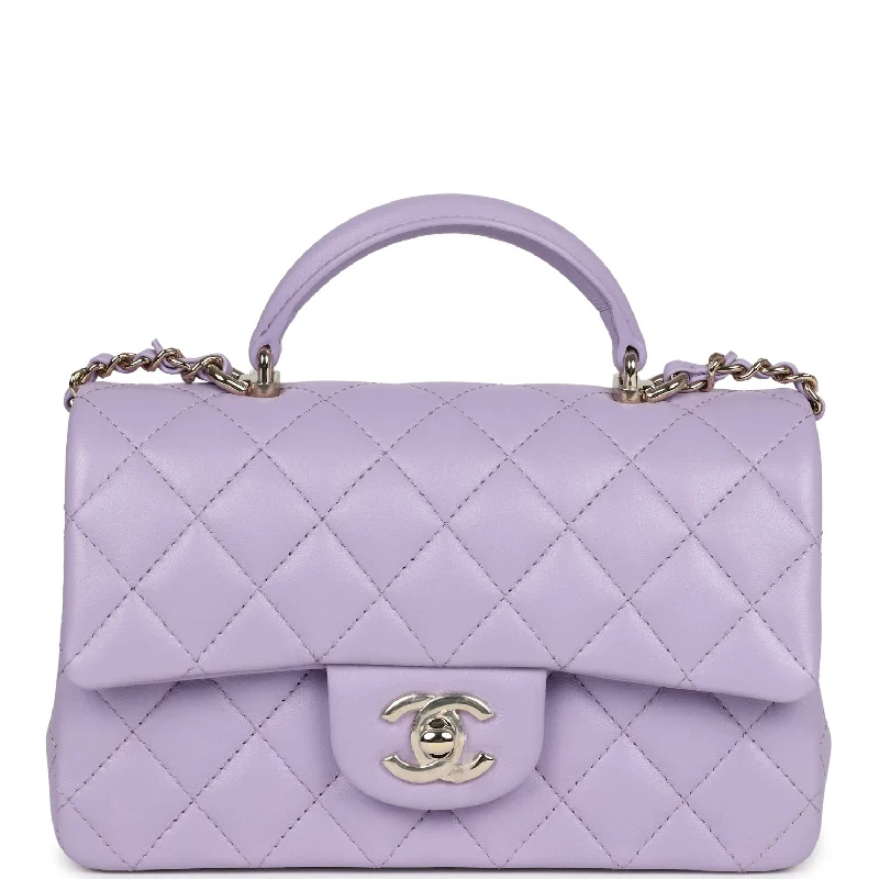 Valentine's Day Chanel Mini Rectangular Flap Bag with Top Handle Lilac Lambskin Light Gold Hardware