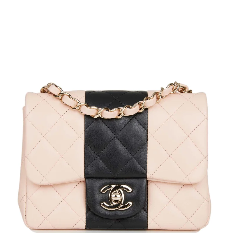 Inspired Bags For High-End Fashion Chanel Mini Square Flap Bag Pink and Black Lambskin Light Gold Hardware