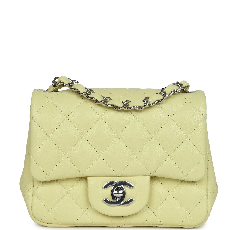Bags For Sporty And Athletic Styles Chanel Mini Square Flap Bag Lime Lambskin Silver Hardware