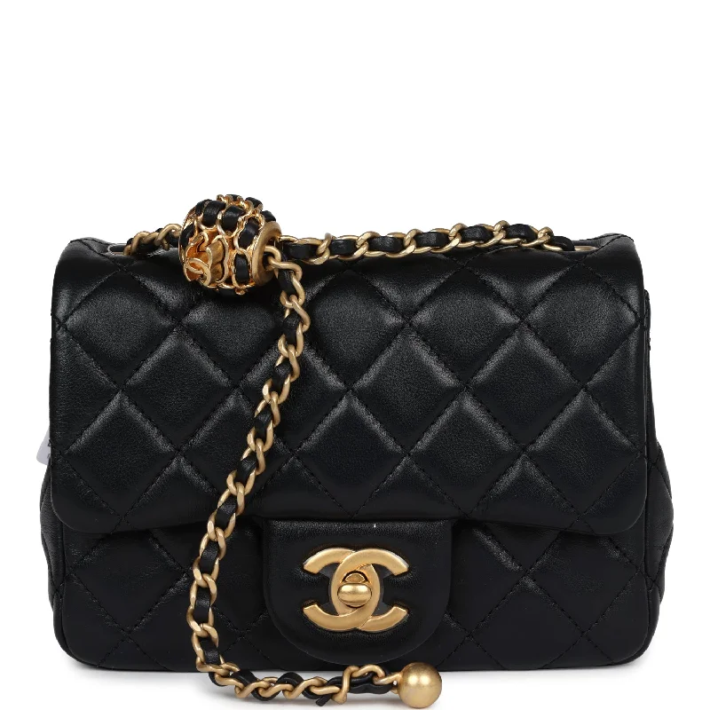Seasonal Clearance Bags For Summer Chanel Mini Square Pearl Crush Flap Bag Black Lambskin Anitque Gold Hardware