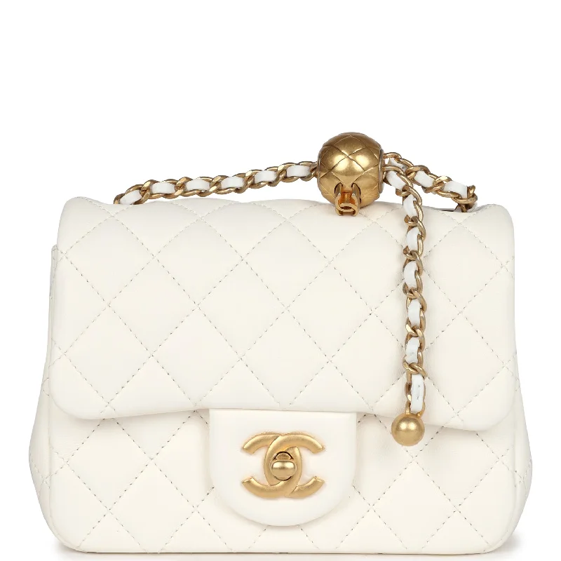 Sporty Bags For Active And Athletic Lifestyles Chanel Mini Square Pearl Crush Flap Bag White Lambskin Antique Gold Hardware