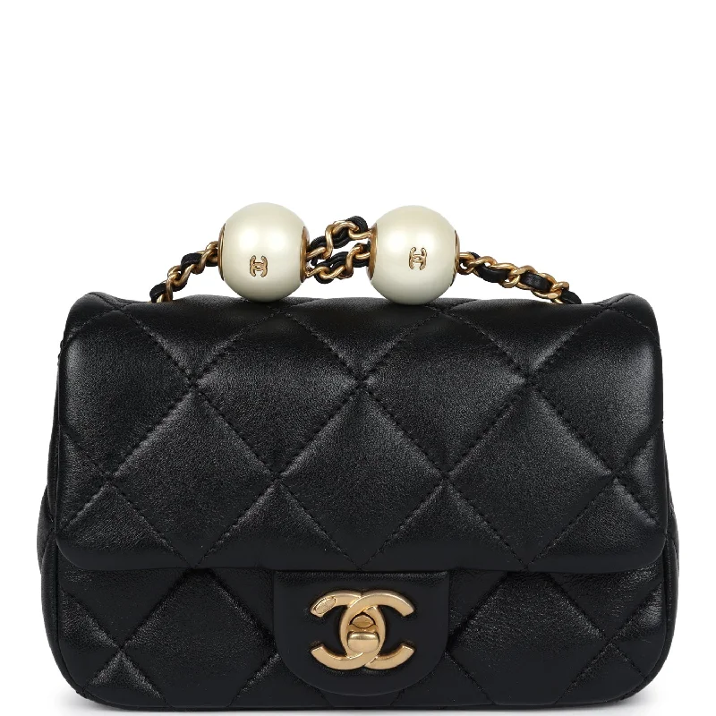 Cyber Monday Discounts On Bags Chanel Mini Square Pearl Flap Bag Black Lambskin Brushed Gold Hardware