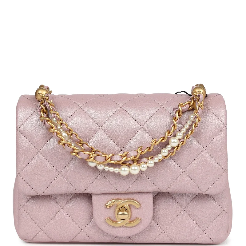 Bags For Minimalist And Functional Design Chanel Mini Square Pearl Flap Bag Light Pink Iridescent Lambskin Brushed Gold Hardware