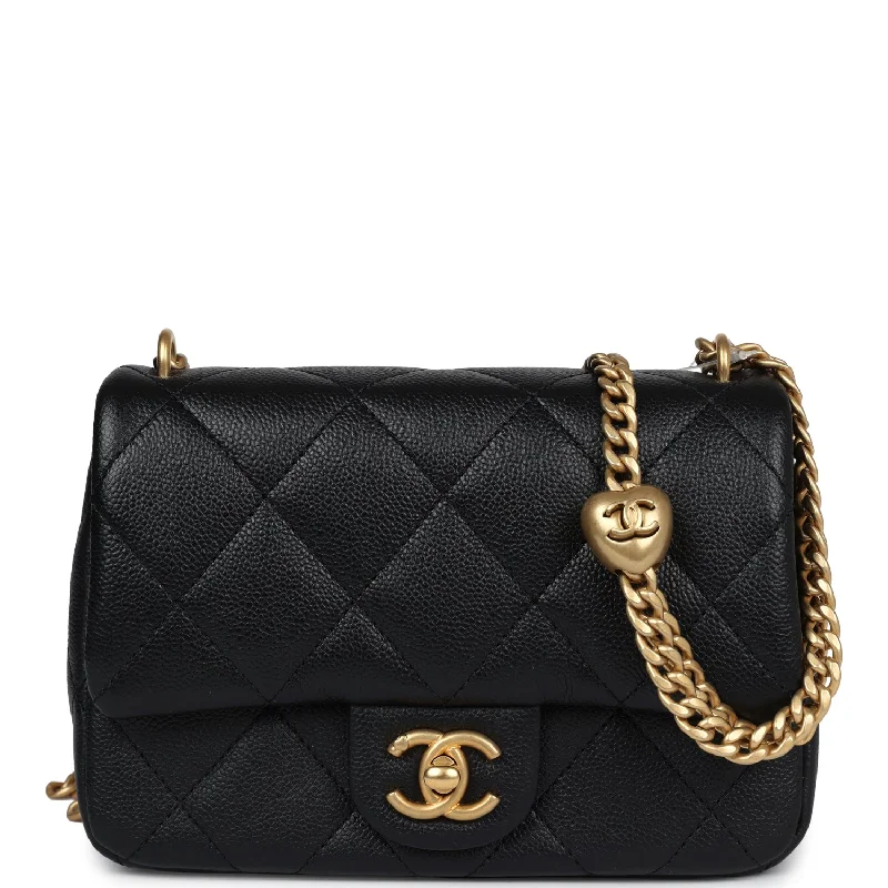 Retro Lovers Chanel Mini Sweetheart Crush Square Flap Bag Black Caviar Antique Gold Hardware