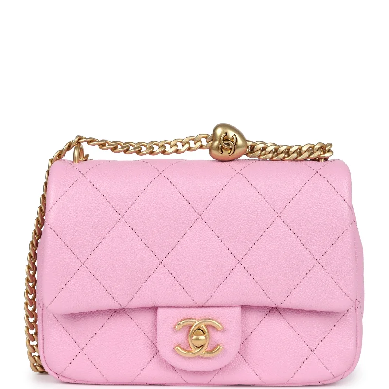Inspired Bags For Affordable Luxury Chanel Mini Sweetheart Crush Square Flap Bag Pink Caviar Aged Gold Hardware
