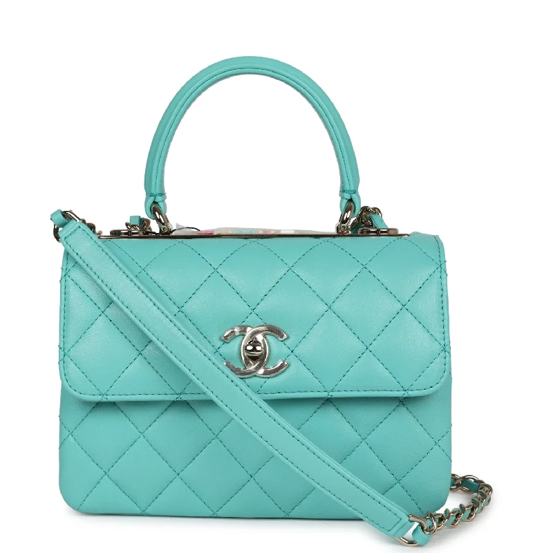 Luxury Bags For Working Professionals Chanel Mini Trendy CC Flap Bag Turquoise Lambskin Light Gold Hardware
