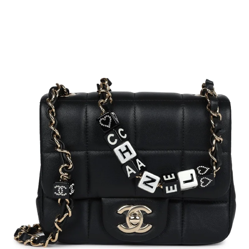 Black Friday Deals On Stylish Handbags Chanel Monaco Mini Square Flap Bag Black Lambskin Light Gold Hardware