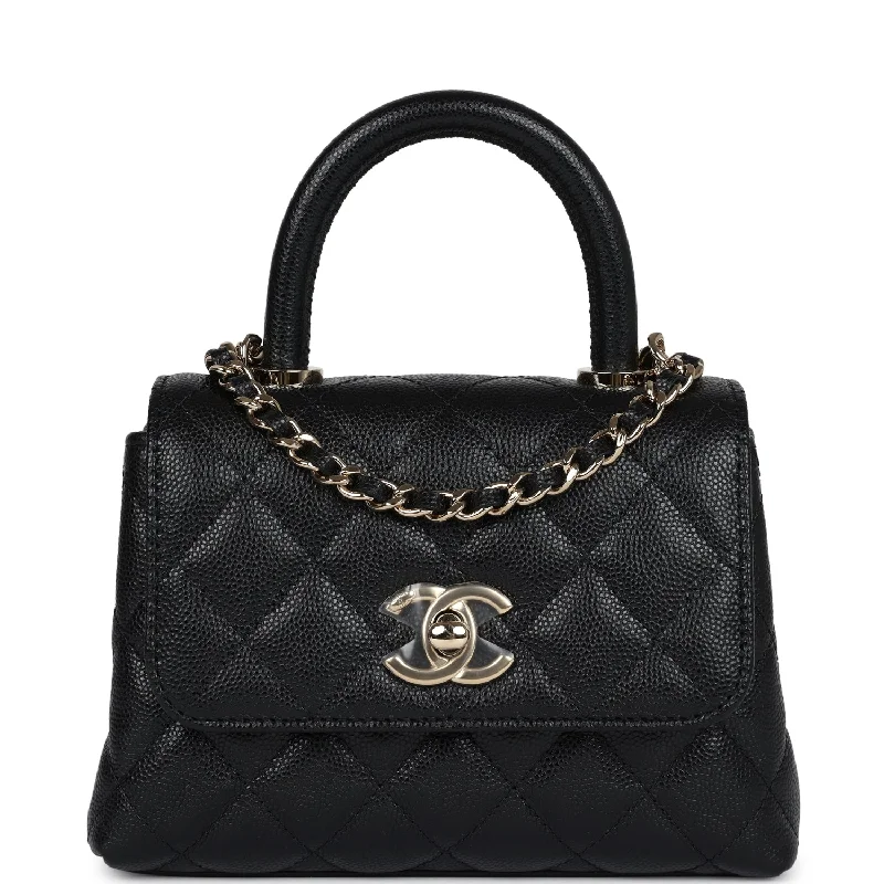 Durable And Cheap Bags Chanel Nano Coco Top Handle Flap Bag Black Caviar Light Gold Hardware