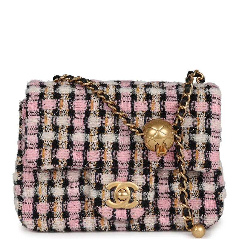 Inspired Bags For Timeless Elegance Chanel Pearl Crush Mini Square Flap Bag Pink and Black Tweed Antique Gold Hardware