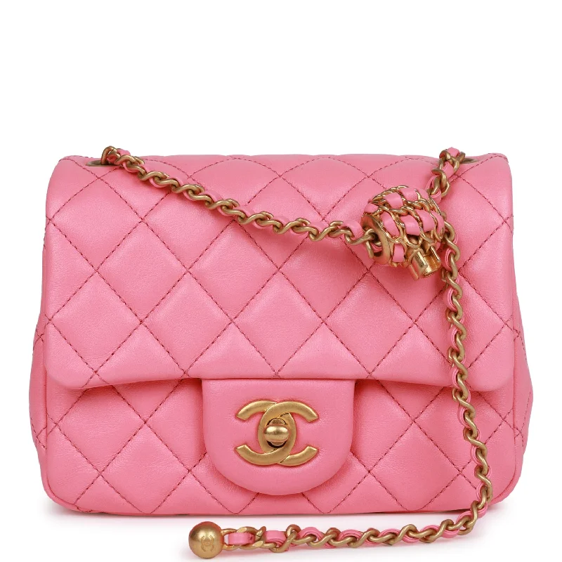 Limited-Time Offer On Trendy Bags Chanel Pearl Crush Mini Square Flap Bag Pink Lambskin Antique Gold Hardware