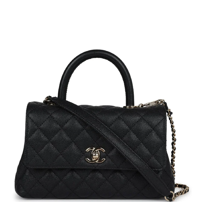 Chic And Clearance-Priced Tote Bags Chanel Small Coco Handle Flap Bag Black Caviar Light Gold Hardware