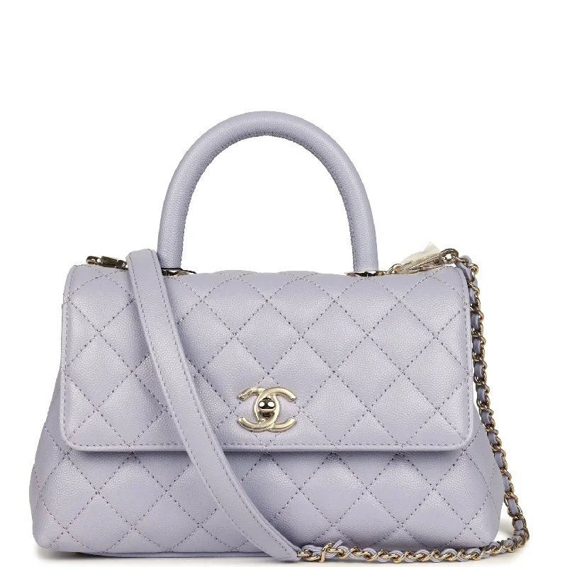 Affordable Bags Chanel Small Coco Handle Flap Bag Light Purple Caviar Light Gold Hardware