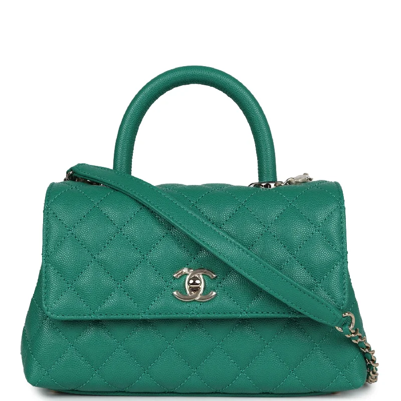 Bags For Personalized Gifts Chanel Small Coco Top Handle Flap Bag Dark Green Caviar Light Gold Hardware