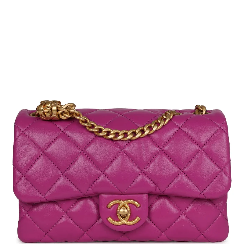 Discounted Designer Bags On Sale Chanel Small Crush Flap Bag Purple Shiny Aged Calfskin Brushed Gold Hardware