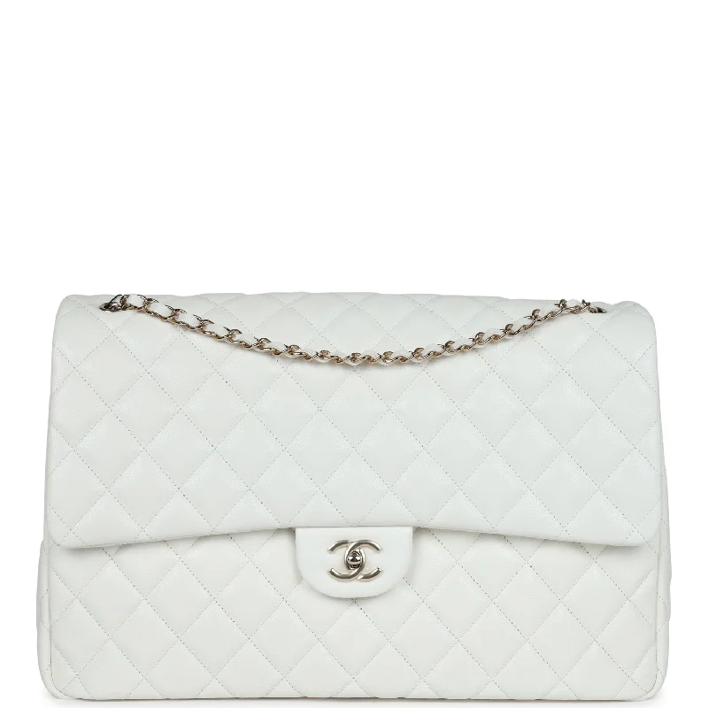 Chic Bags For Office Professionals And Urban Dwellers Chanel XXL Flap Bag White Shiny Caviar Light Gold Hardware