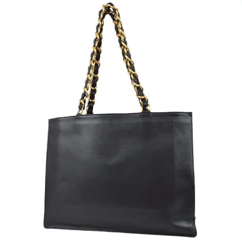 Designer Bags For Luxury Collectors Chanel 1994-1996 Black Lambskin Chain Tote Shoulder Bag Designer Bags For Luxury Collectors Chanel 1994-1996 Black Lambskin Chain Tote Shoulder Bag