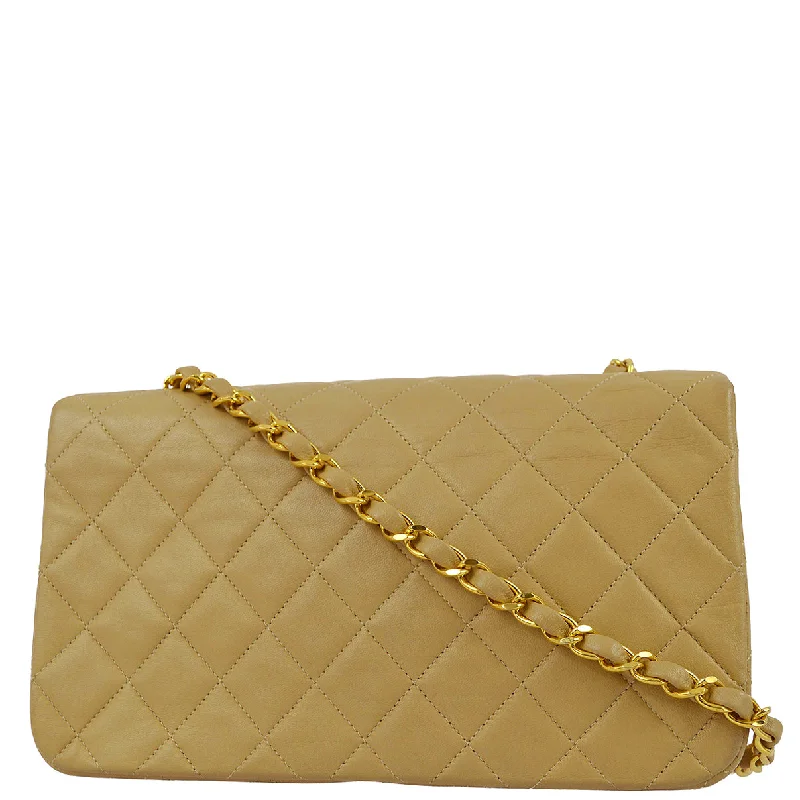 Trendy Bags For Teenage Girls Chanel 1989-1991 Beige Lambskin Turnlock Small Full Flap Shoulder Bag