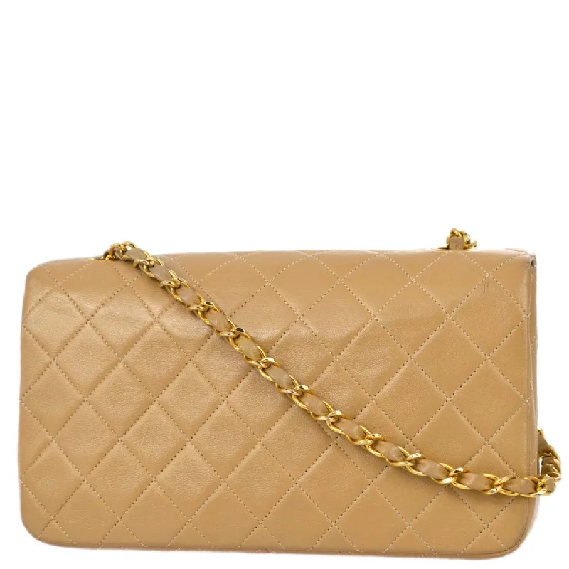 Luxury Bags For Professionals With Discounts Chanel 1989-1991 Beige Lambskin Turnlock Small Full Flap Shoulder Bag