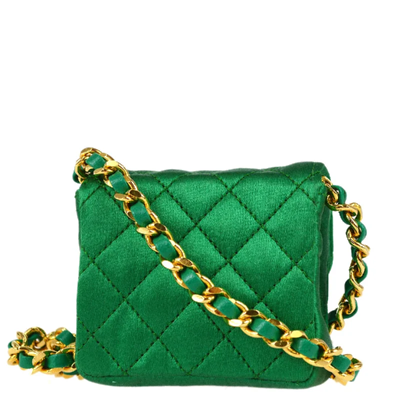 Bags With Seasonal Sales Chanel 1989-1991 Classic Flap Micro Shoulder Pochette Pouch Satin Green Bags With Seasonal Sales Chanel 1989-1991 Classic Flap Micro Shoulder Pochette Pouch Satin Green