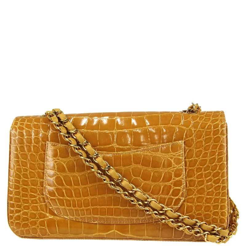 Eco-Friendly Bags With Promotions Chanel * 2003-2004 Classic Double Flap Medium Shoulder Bag Brown Crocodile
