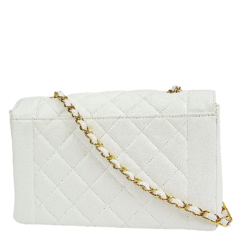 High-Quality Bags On Flash Sale Chanel * 1997-1999 Medium Diana Chain Shoulder Bag White Caviar