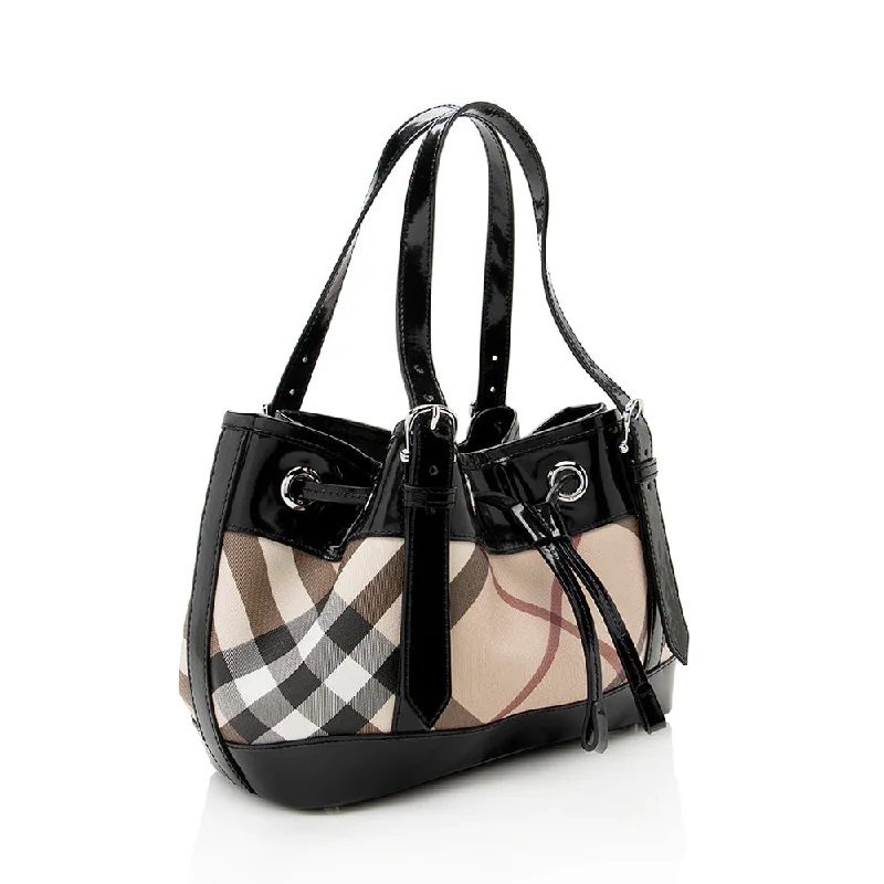 Sleek And Seasonal Sale Bags Burberry Nova Check Beaton Drawstring Shoulder Bag (SHF-18615)