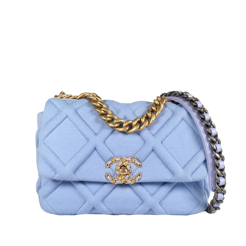 Designer Bags For Luxury Collectors Chanel 19 Flap Bag Medium Blue Jersey Gold