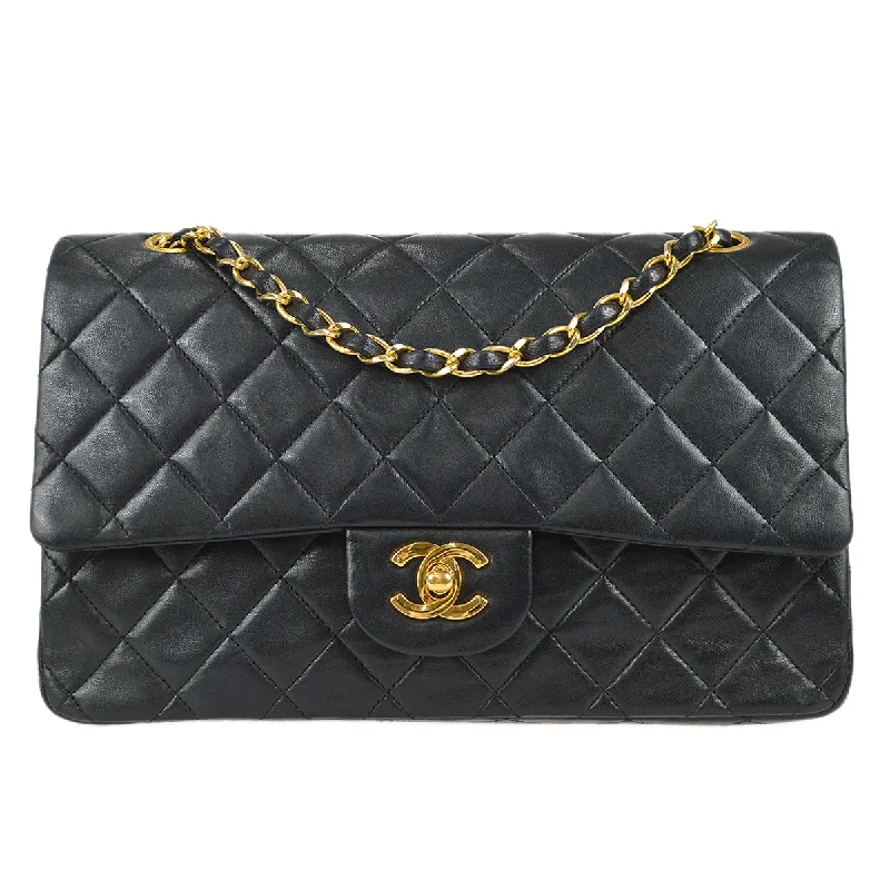 Festive Holiday Gift Bags Chanel 1989-1991 Classic Double Flap Medium Shoulder Bag Black Lambskin Festive Holiday Gift Bags Chanel 1989-1991 Classic Double Flap Medium Shoulder Bag Black Lambskin